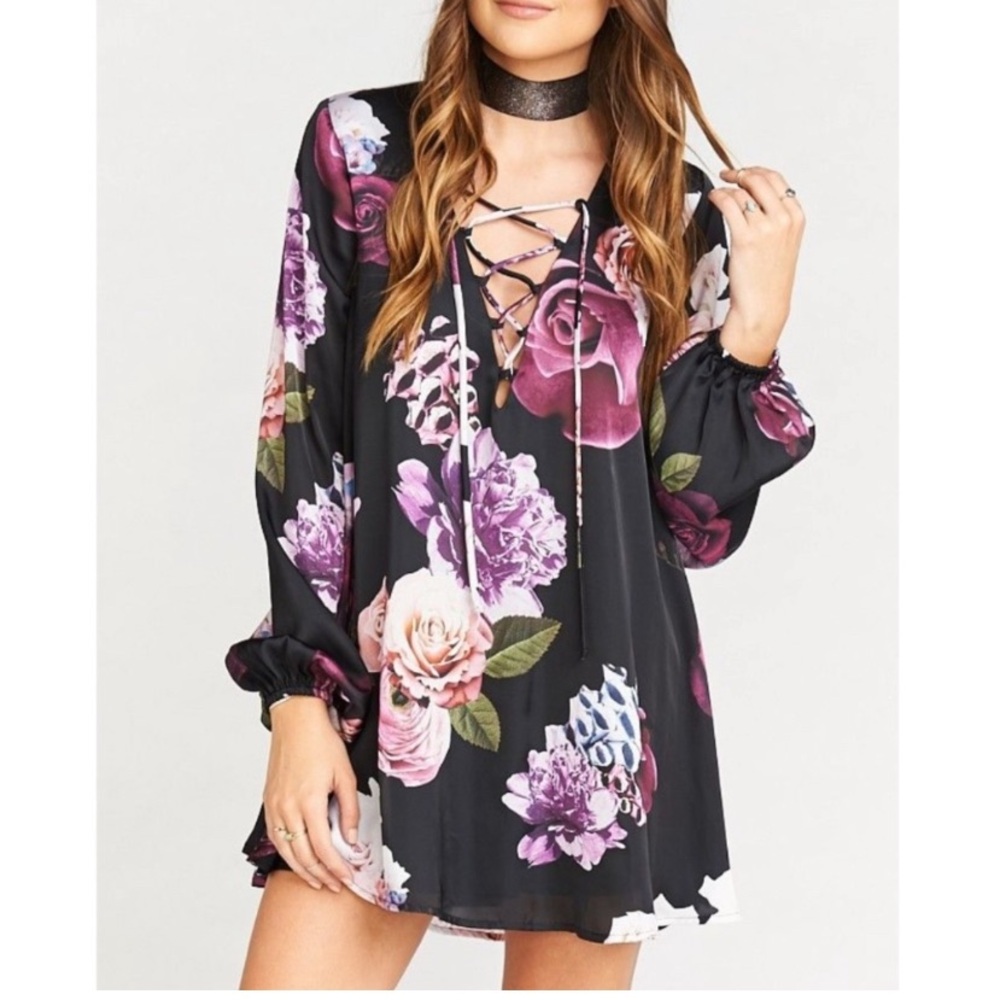 Show Me Your MuMu Floral Lace-Up Black  Beautiful Dress Large